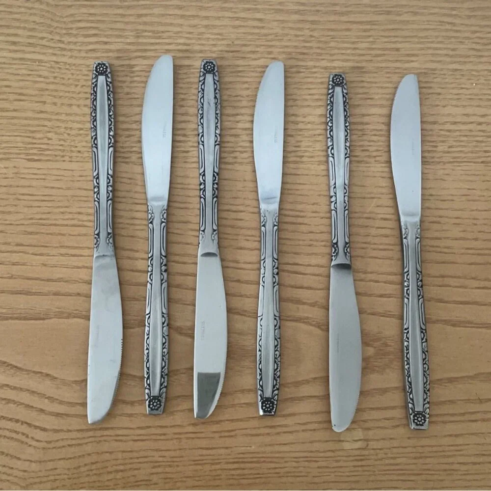 Imperial International IIC Misty Morn Pattern 6 Dinner Knives Ornate Floral